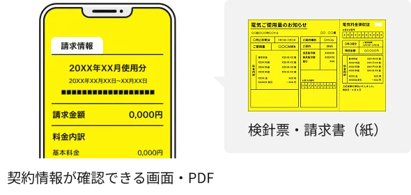 契約情報が確認できるWEB画面と紙の検針票・請求書
